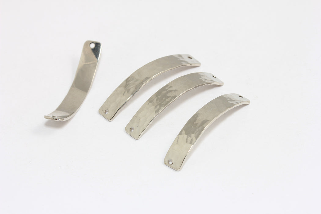 6,5x37mm Rhodium Plated Curved Bar, Rectangle Bar, Connector Bar, Hammered Bracelet Bar, BRT259