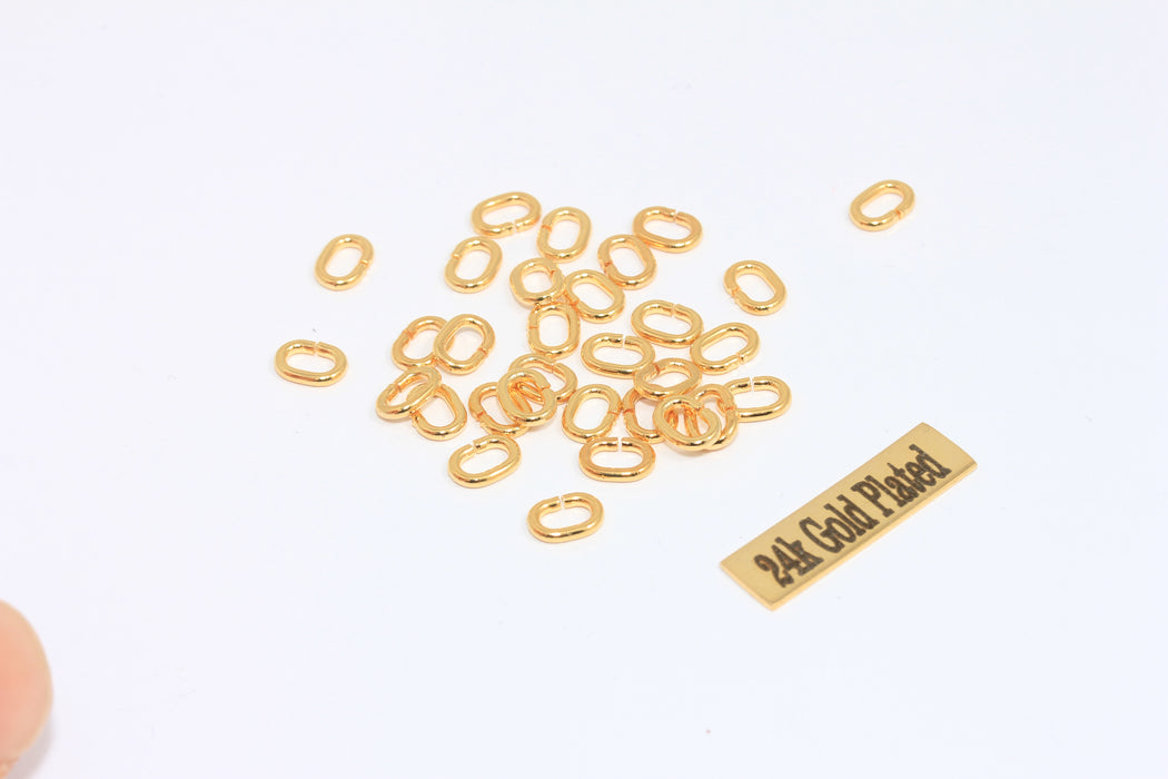 8,5x14mm 24 ayar Parlak Altın Oval Yüzükler, Altın Bağlantı Parçası, CHK79-7