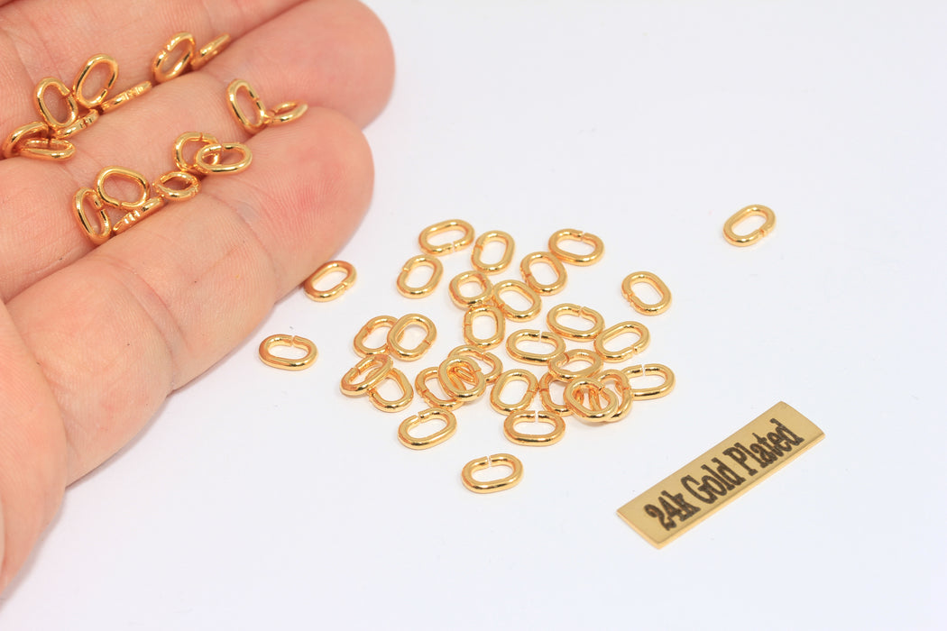 8,5x14mm 24 ayar Parlak Altın Oval Yüzükler, Altın Bağlantı Parçası, CHK79-7