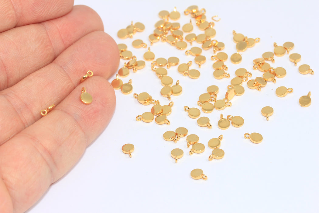 4mm 24k Shiny Gold Coin Charms, Stamping Disc, Mini Coin Charms, Round Drop Charms, Small Drop Charms, FNL38