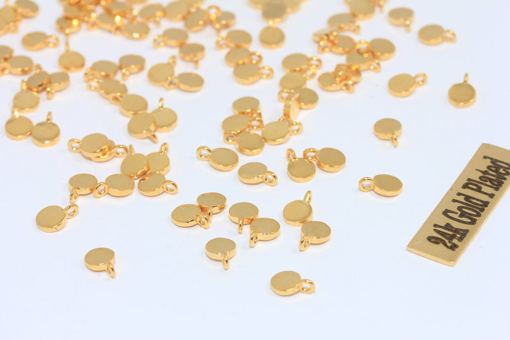 4mm 24k Shiny Gold Coin Charms, Stamping Disc, Mini Coin Charms, Round Drop Charms, Small Drop Charms, FNL38