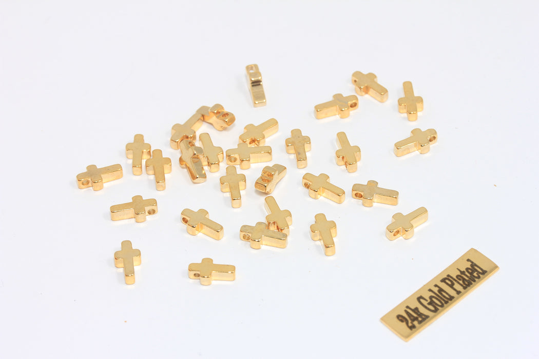 5x9mm 24k Shiny Gold Cross Charms, Tiny Gold Cross Charms, MLS383