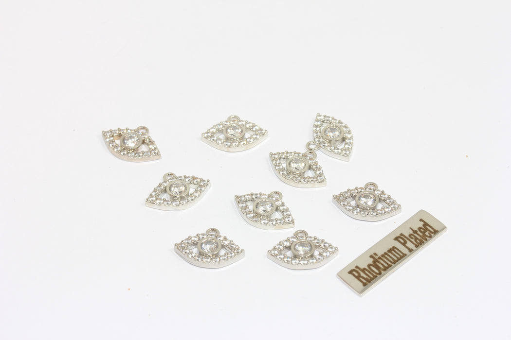 10x14mm Rhodium Plated Evil Eye Charm, Micro Pave Charms, MLS396