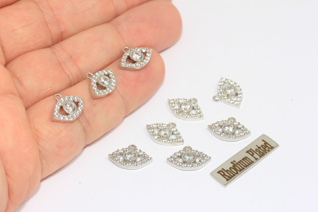 10x14mm Rhodium Plated Evil Eye Charm, Micro Pave Charms, MLS396