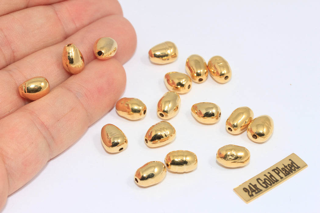 8x10mm 24 Ayar Parlak Altın Ara Boncuklar, Düzensiz Şekilli Boncuklar, MLS197