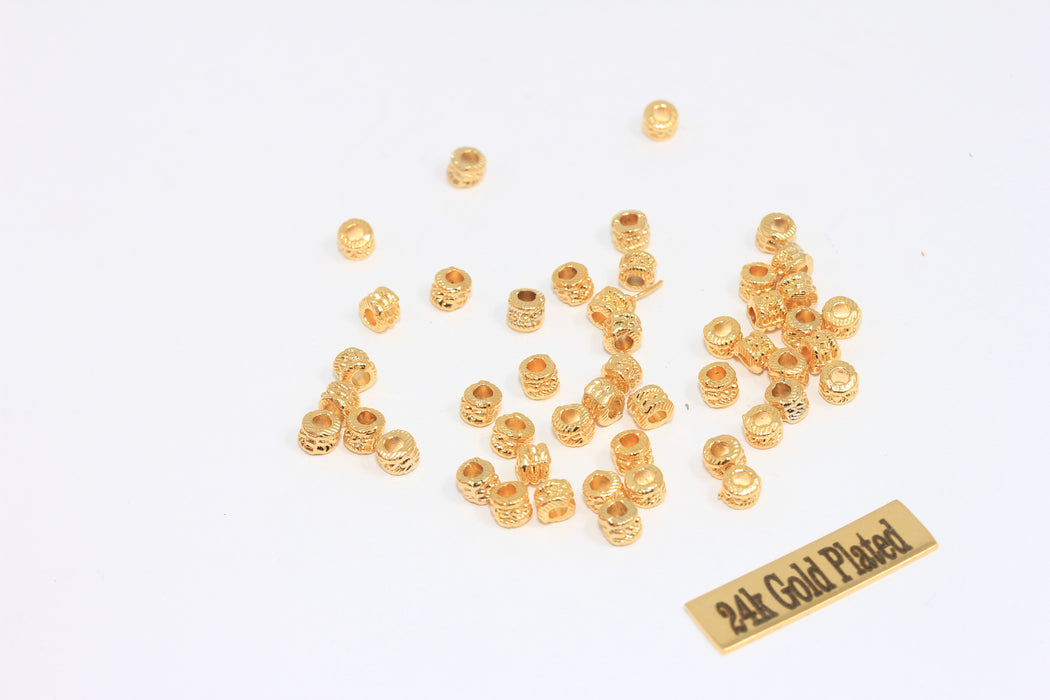 3x4mm 24k Shiny Gold Tube Beads, Rondelle Spacer Beads, MLS149