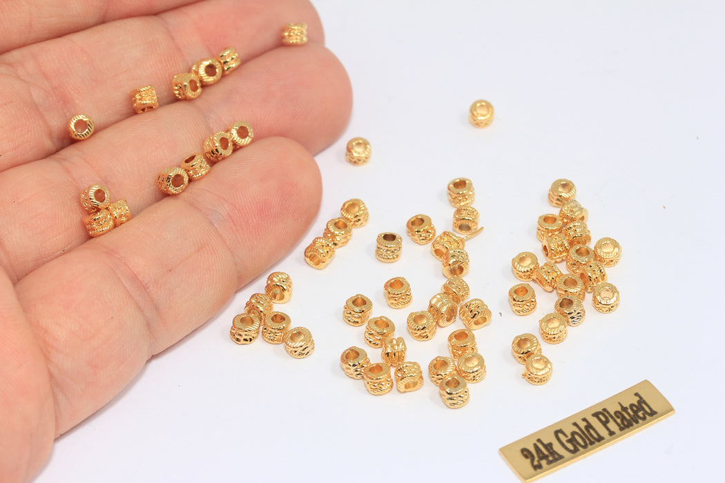 3x4mm 24k Shiny Gold Tube Beads, Rondelle Spacer Beads, MLS149