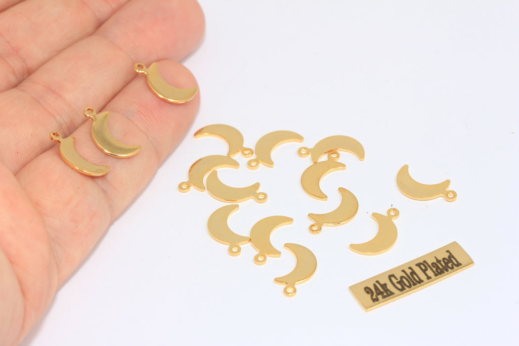 7,5x14mm 24k Shiny Gold Moon Charms, Crescent, Necklace MLS201