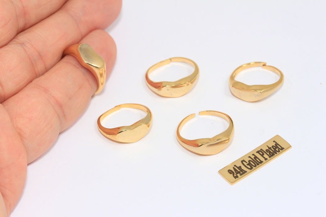 17-18mm 24k Shiny Gold Heart Ring, Nameplate Ring, Gold  MLS210