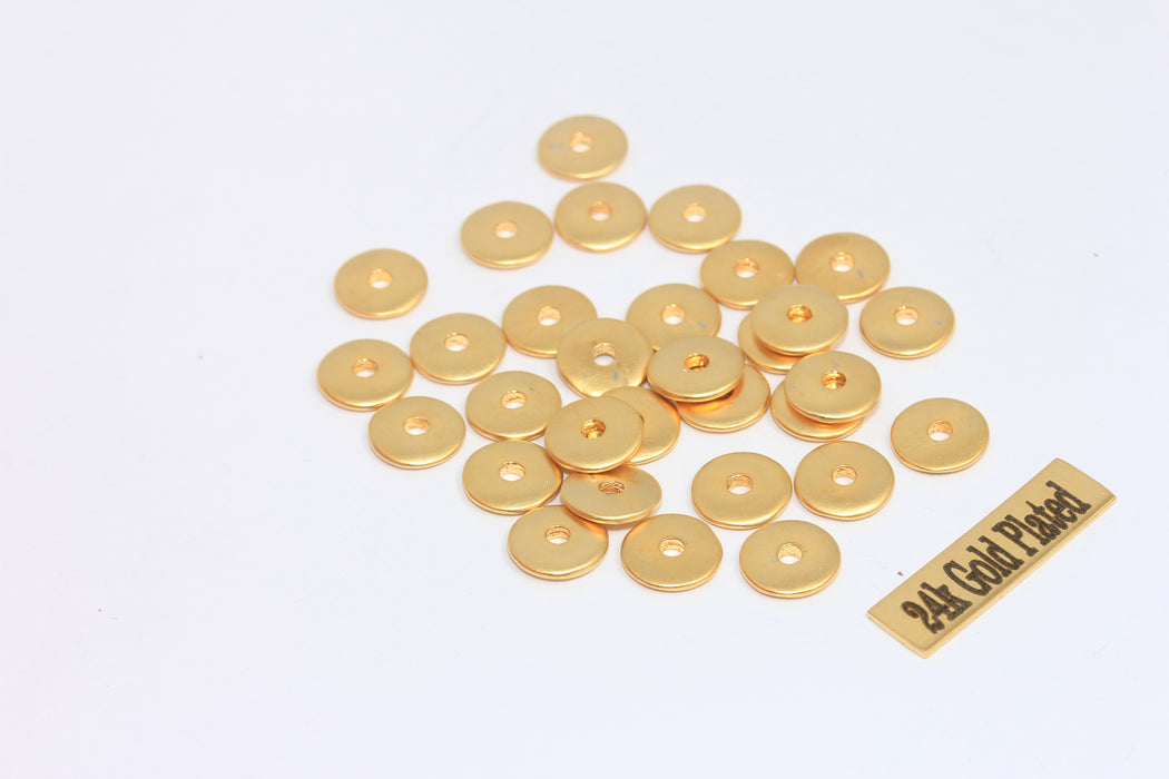 24 Ayar Mat Altın Yuvarlak Disk, Altın Madeni Para Boncukları, Rondelle Boncukları, MLS152