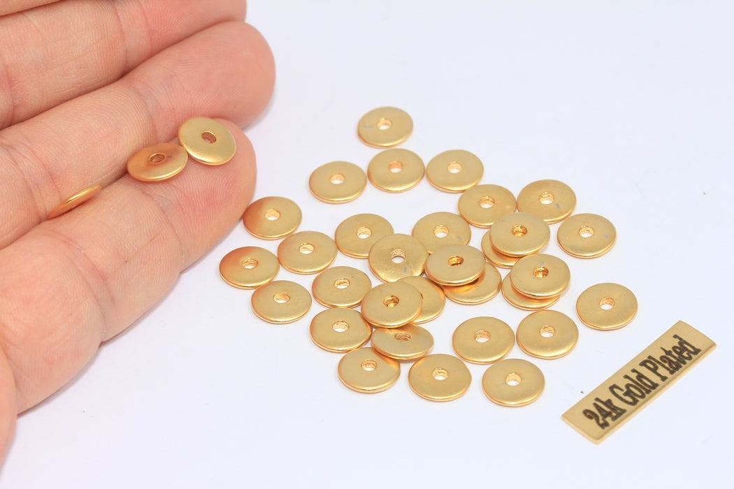 24 Ayar Mat Altın Yuvarlak Disk, Altın Madeni Para Boncukları, Rondelle Boncukları, MLS152