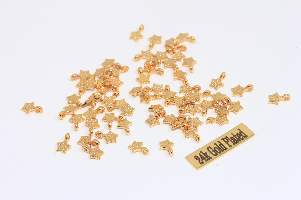 Ciondoli a forma di stella in oro lucido 24k da 5x7 mm, ciondolo a forma di stella, braccialetto MLS135
