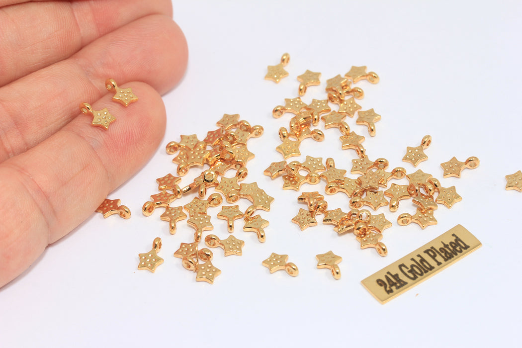 Ciondoli a forma di stella in oro lucido 24k da 5x7 mm, ciondolo a forma di stella, braccialetto MLS135