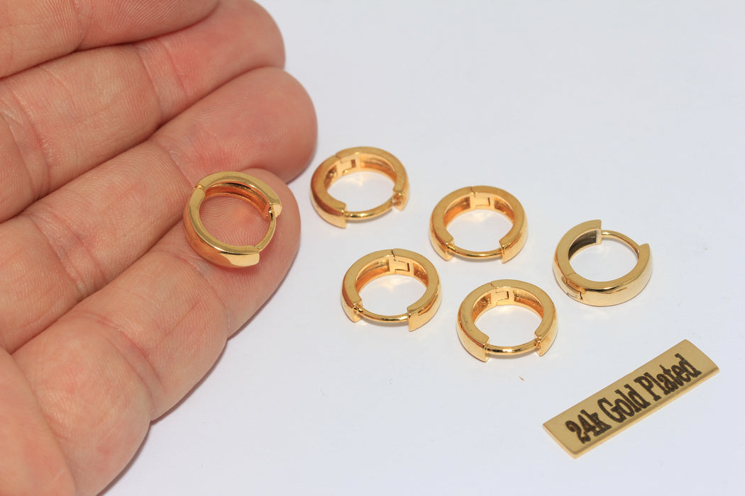 14mm 24k Shiny Gold Lever Back Earrings, Hoop Earrings, MLS323