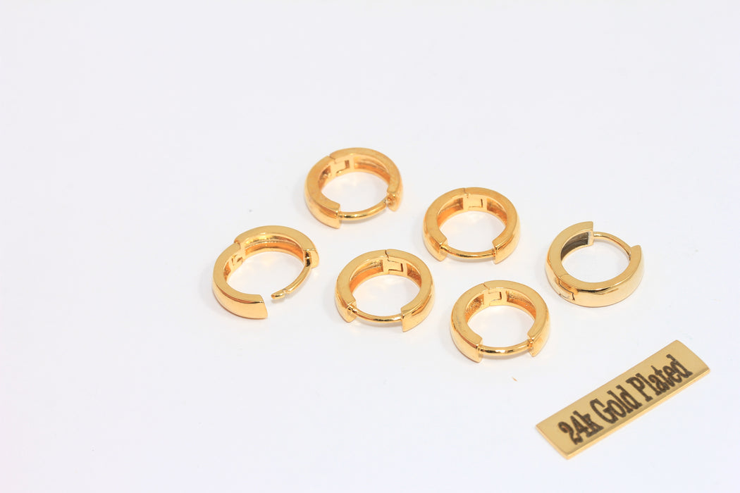 14mm 24k Shiny Gold Lever Back Earrings, Hoop Earrings, MLS323