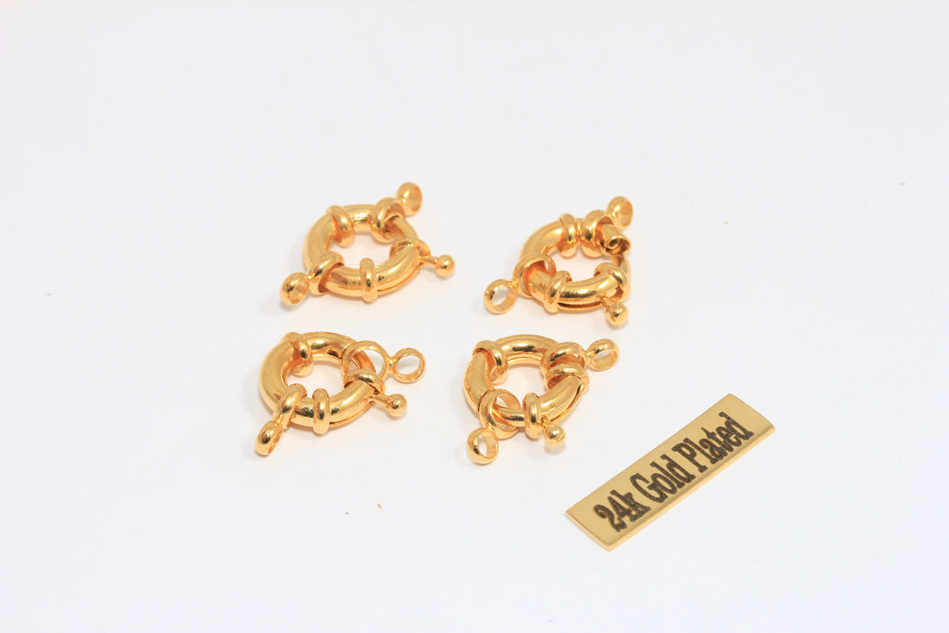 13mm 24k Shiny Gold Spring Clasp, Round Gold Clasp,   MLS150