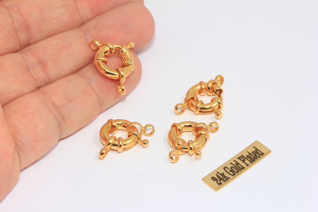 13mm 24k Shiny Gold Spring Clasp, Round Gold Clasp,   MLS150