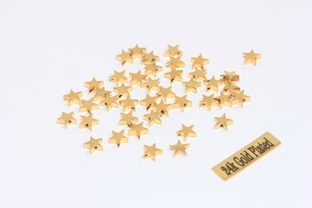 6,5 mm 24 ayar Parlak Altın Yıldız Boncuklar, Altın Yıldız Tılsımları, Yıldız, MLS64