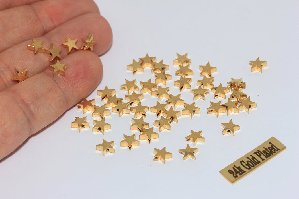 6,5 mm 24 ayar Parlak Altın Yıldız Boncuklar, Altın Yıldız Tılsımları, Yıldız, MLS64