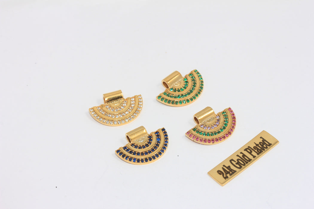 13x18mm Micro Pave Semicircle Charms, CZ Bib Pendant, CZ Optional Color Charms, MLS