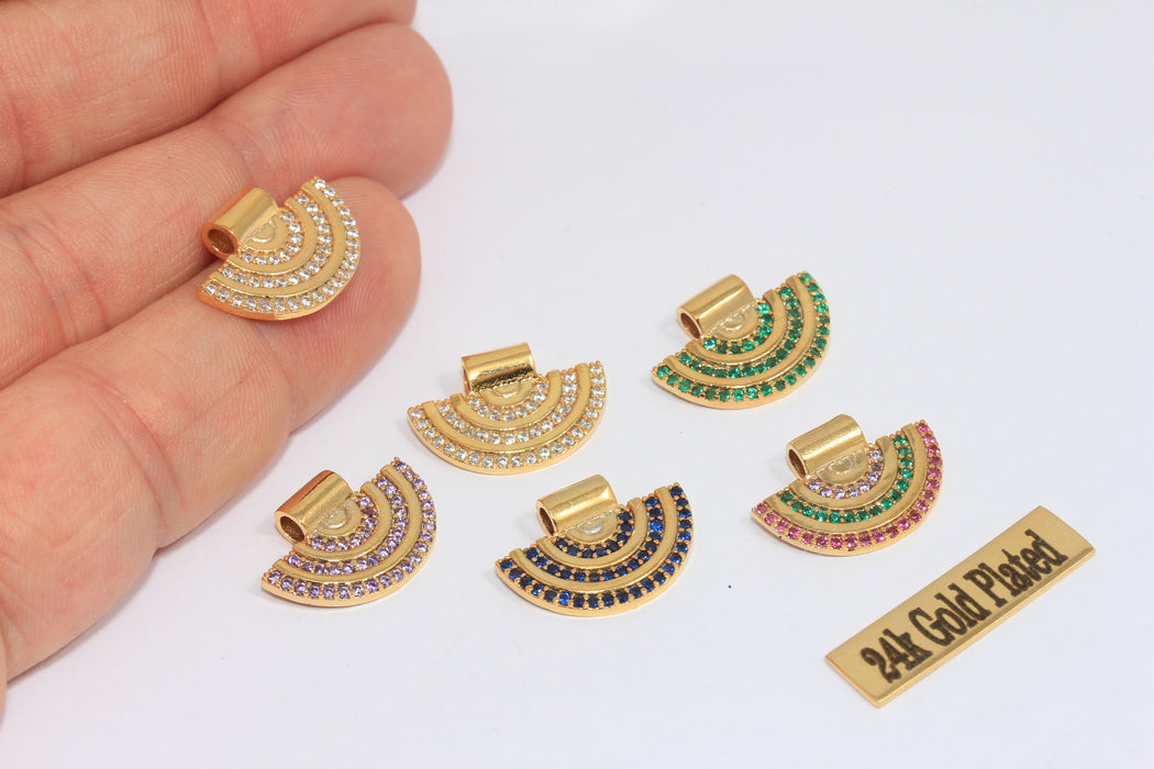 13x18mm Micro Pave Semicircle Charms, CZ Bib Pendant, CZ Optional Color Charms, MLS