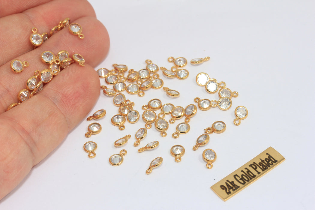 5x7mm 24k Shiny Gold Cubic Zirconia Charms, CZ Drop Crystal Charms,  MLS308