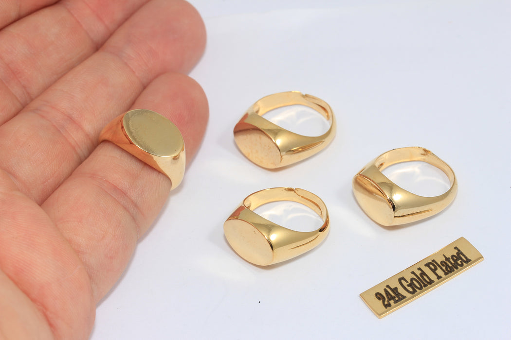 17-18mm 24k Shiny Gold Rings, Nameplate Rings, Gold Rings, MLS203
