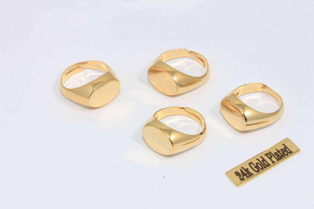 17-18mm 24k Shiny Gold Rings, Nameplate Rings, Gold Rings, MLS203