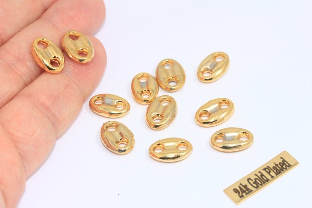 10x15mm 24k Shiny Gold Button Charms, Button Connector Charms, MLS299