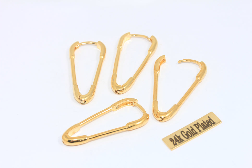 15x36mm 24k Shiny Gold Pin Earrings, Gold Lever Back Earrings,   MLS181