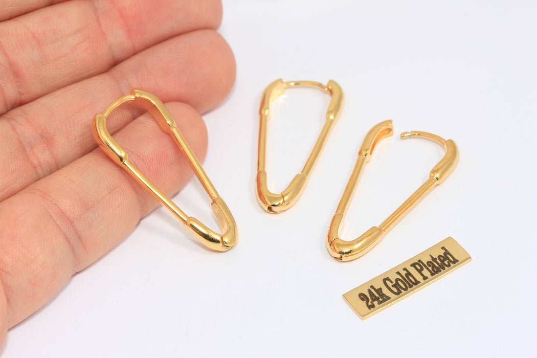 15x36mm 24k Shiny Gold Pin Earrings, Gold Lever Back Earrings,   MLS181