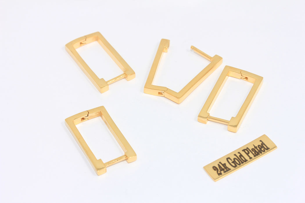 14x26mm 24k Shiny Gold Rectangle Earrings, Gold ,             MLS180