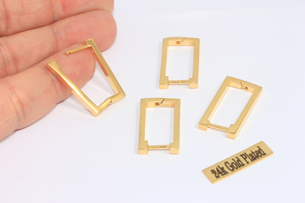14x26mm 24k Shiny Gold Rectangle Earrings, Gold ,             MLS180