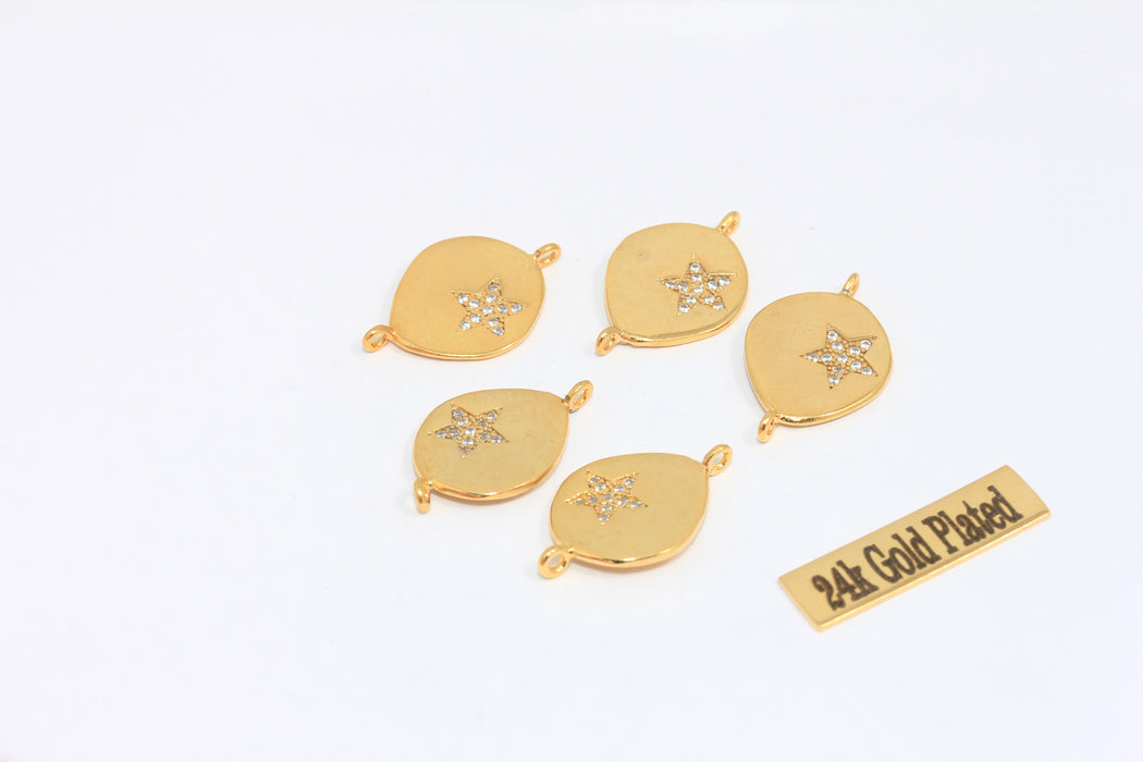 14x16mm 24k Shiny Gold Drop Charms, Micro Pave CZ Star Charms, MLS10
