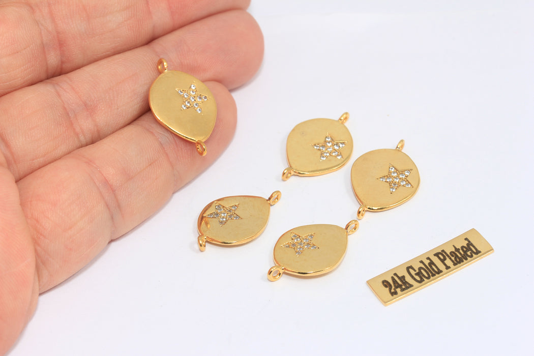 14x16mm 24k Shiny Gold Drop Charms, Micro Pave CZ Star Charms, MLS10