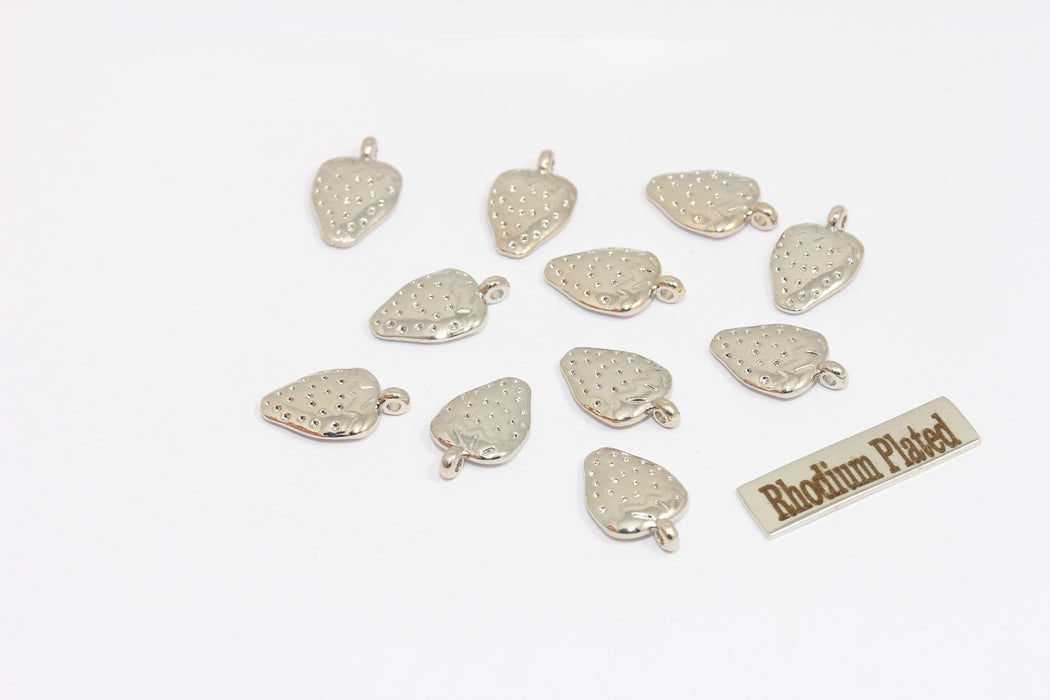8x15mm Rhodium Plated Strawberry Charms, Strawberry Pendant, MLS79