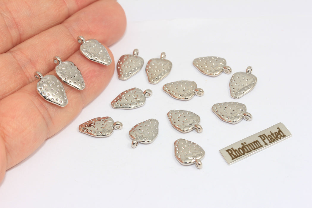 8x15mm Rhodium Plated Strawberry Charms, Strawberry Pendant, MLS79