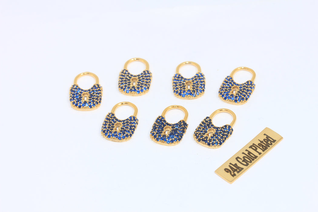 11x17mm 24k Shiny Gold Lock Charms, CZ Lock Beads,       MLS395