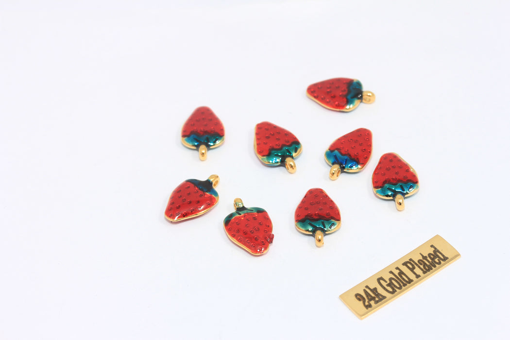 8x15mm 24k Shiny Gold Strawberry Charms, Strawberry MLS90