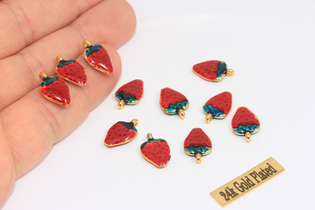 8x15mm 24k Shiny Gold Strawberry Charms, Strawberry MLS90