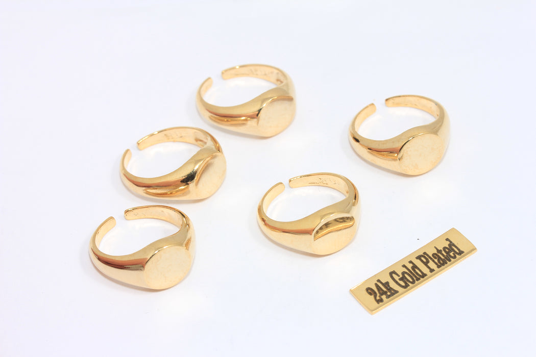 17-18mm 24k Shiny Gold Ring, Nameplate Ring, Band Rings MLS208