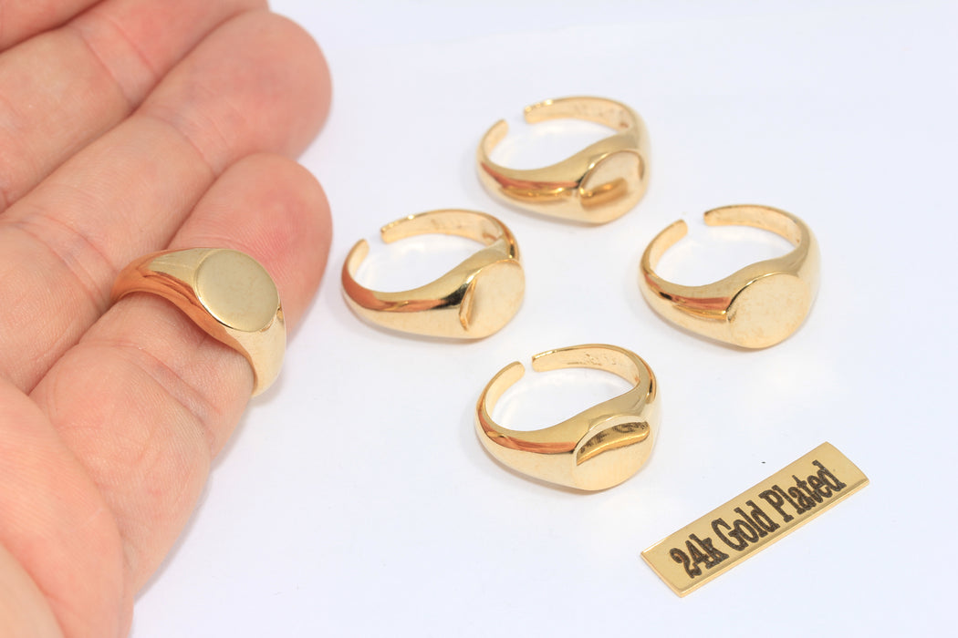 17-18mm 24k Shiny Gold Ring, Nameplate Ring, Band Rings MLS208