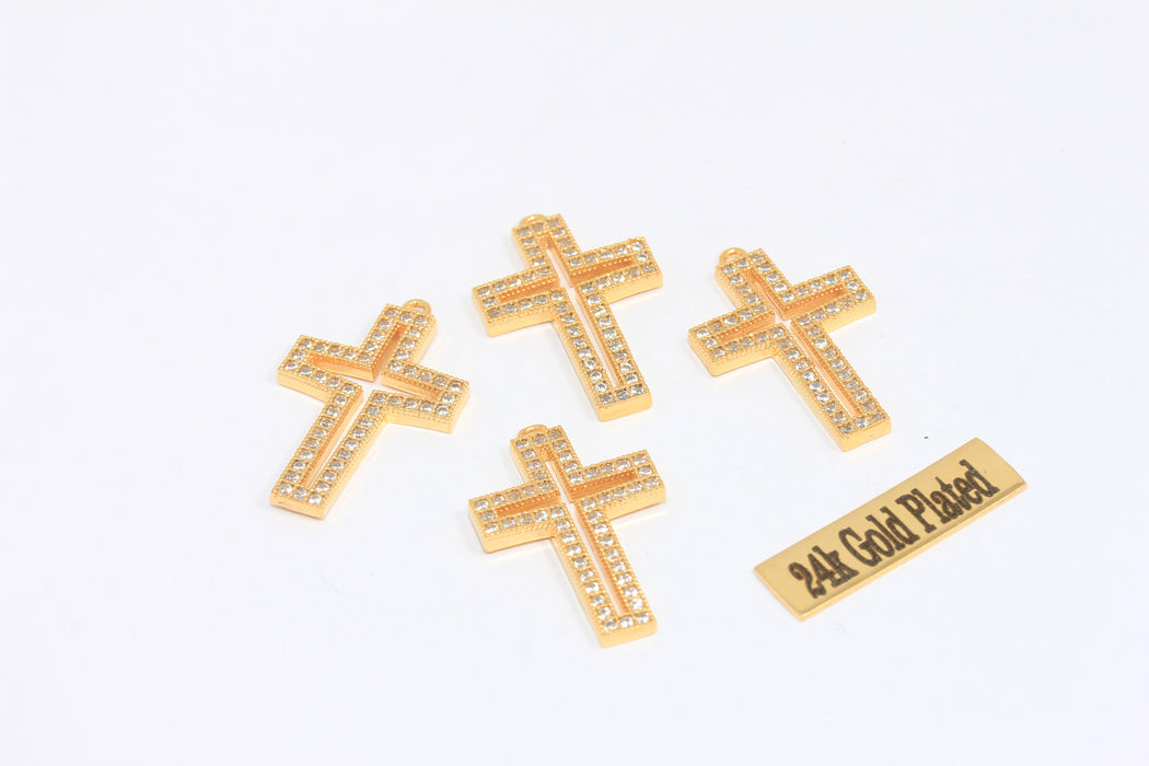 16x26mm 24k Shiny Gold Cross Charms, Micro Pave Pendant,  MLS20