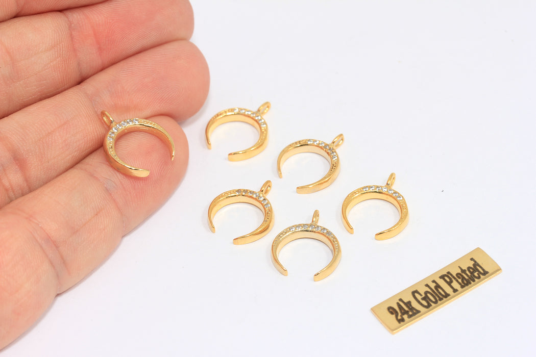 Ciondolo a forma di corno in oro lucido 24k, 13x15 mm, con pavé di microfoni, charms MLS12