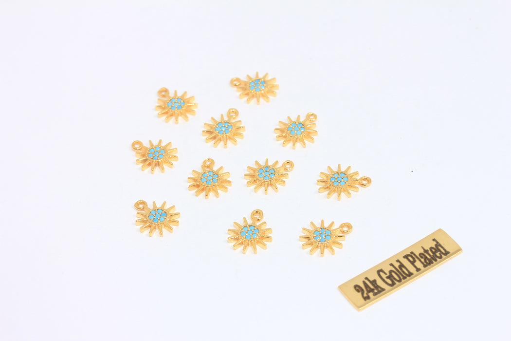 9x11mm 24k Shiny Gold Sun Charms, Micro Pave Sun Charms,  MLS15