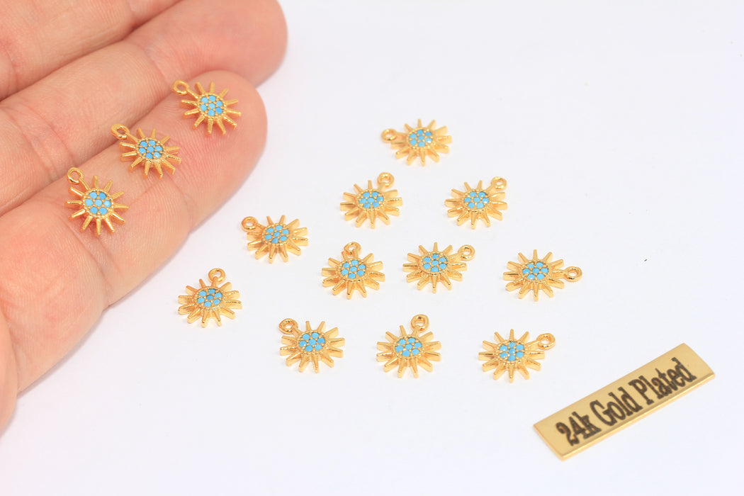 9x11mm 24k Shiny Gold Sun Charms, Micro Pave Sun Charms,  MLS15