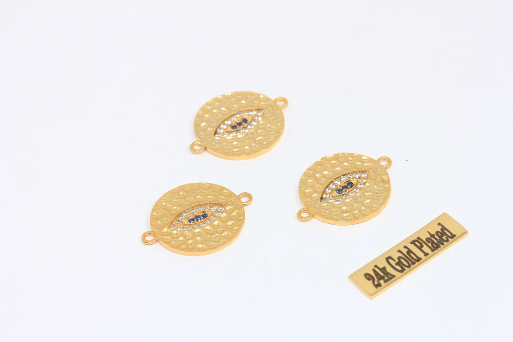 20mm 24k Shiny Gold Evil Eye, Cubic Zirconia Evil Eye,Gold   MLS4