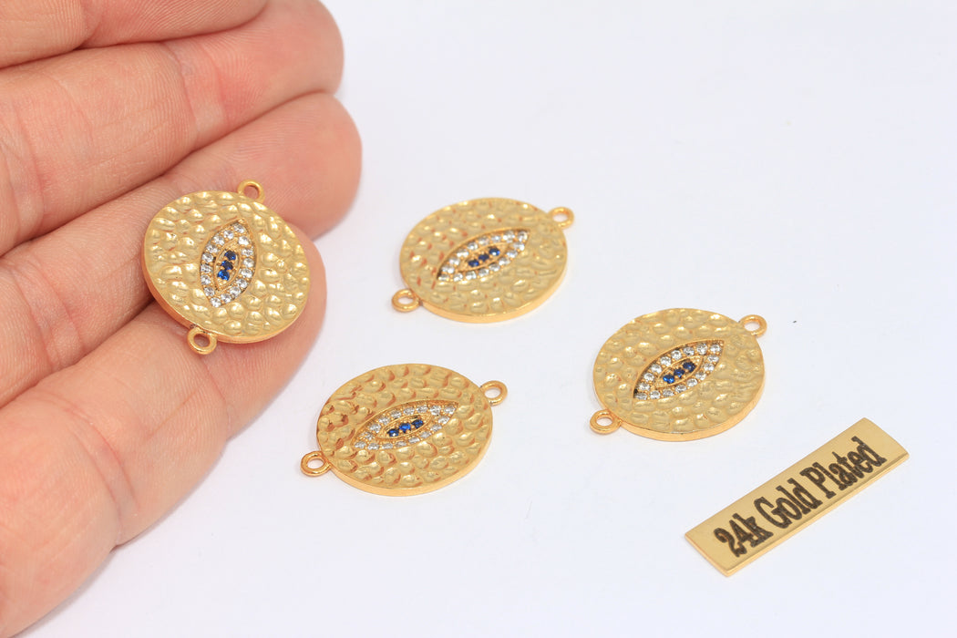 20mm 24k Shiny Gold Evil Eye, Cubic Zirconia Evil Eye,Gold   MLS4