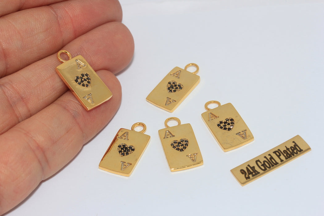 11x21mm 24k Shiny Gold Poker Player Gift Charms, Micro  MLS349