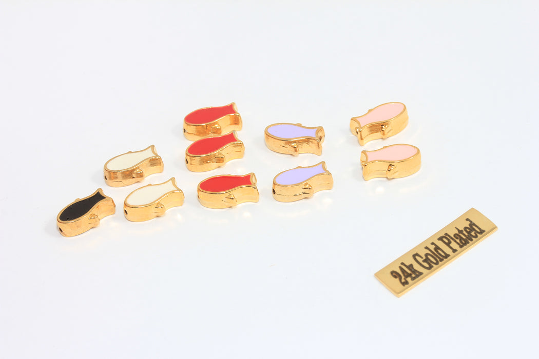 7x12 mm 24 Ayar Parlak Altın Balık Takıları, Mor Emaye Balık Boncukları, MLS375-6